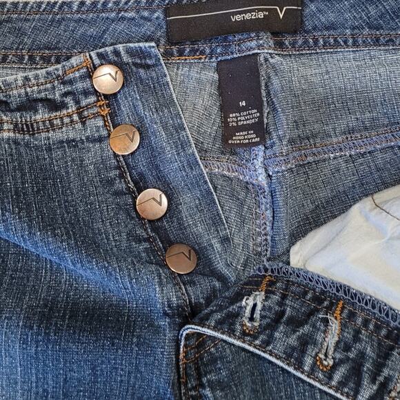 Vintage Y2K Venezia Womens Jeans Sz 14 Wide Leg Button Fly Flare Hong Kong Denim - Picture 2 of 7
